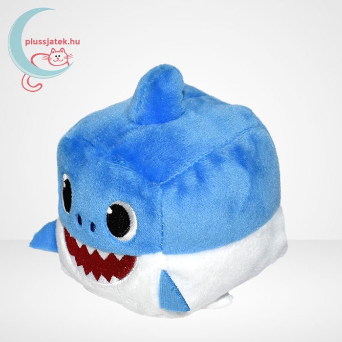 Baby Shark: zenélő kockaplüss - Kék színű Apa cápa plüss, balról