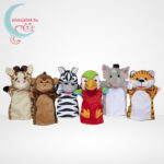 Szafari állatok, pajtások kesztyűbáb, 6 db-os szett - Melissa & Doug Bábjátékok (9118), egymás mellett
