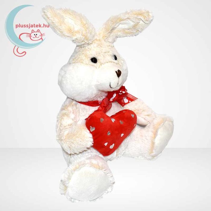 Szerelmes, Valentin napi fehér plüss nyuszi piros masnival és szívecskével (27 cm), jobbról