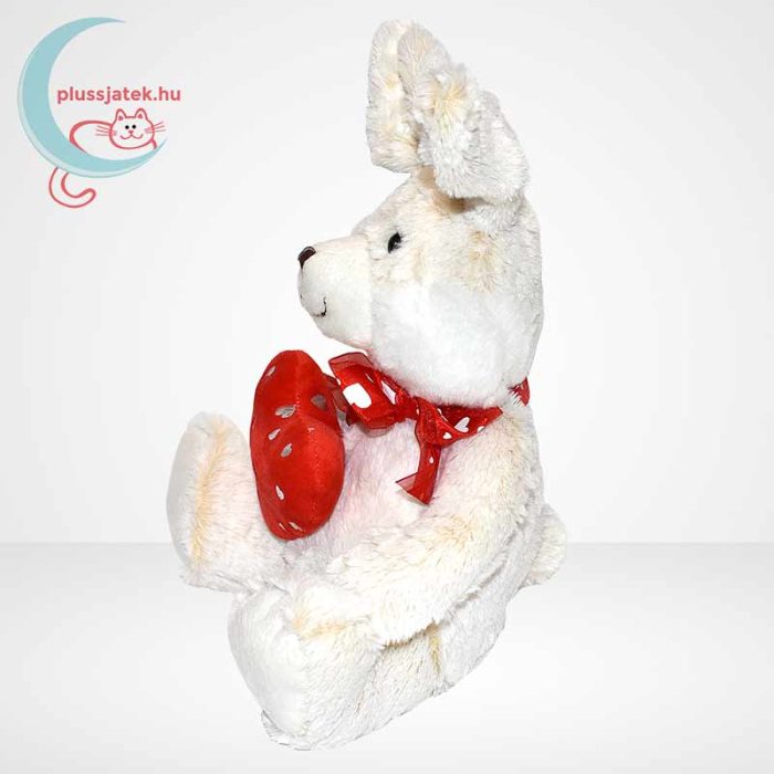 Szerelmes, Valentin napi fehér plüss nyuszi piros masnival és szívecskével (27 cm), oldalról