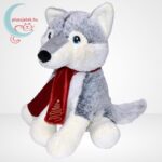 Plüss husky kutya karácsonyi mintás sálban (35 cm, Keeleco), balról