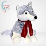 Plüss husky kutya karácsonyi mintás sálban (35 cm, Keeleco), jobbról