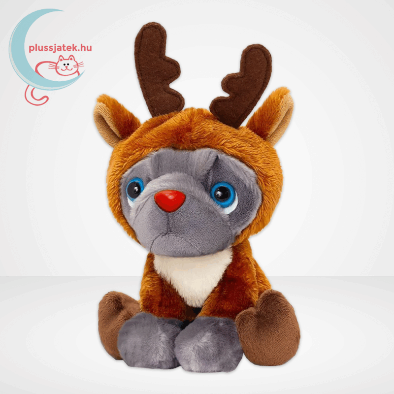 Francia bulldog plüss kutya, karácsonyi rénszarvas ruhában (14 cm) - Keel Toys