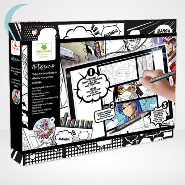 Manga, képregény készítő, színező, kreatív nagy szett LED táblával, filctollakkal (Sycomore Artissimo)