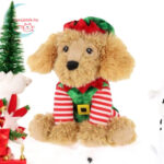 Cockapoo plüss kutya karácsonyi manó ruhában az asztalon, 20 cm (Keel Toys)