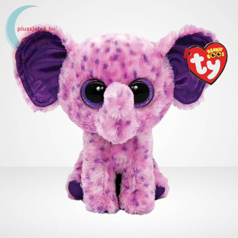 Ty Beanie Boos: Eva, a csillogó szemű rózsaszín plüss elefánt (15 cm)