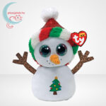 Ty Beanie Boos: Misty, a karácsonyi csillogó szemű plüss hóember, karácsonyfa mintával (15 cm)