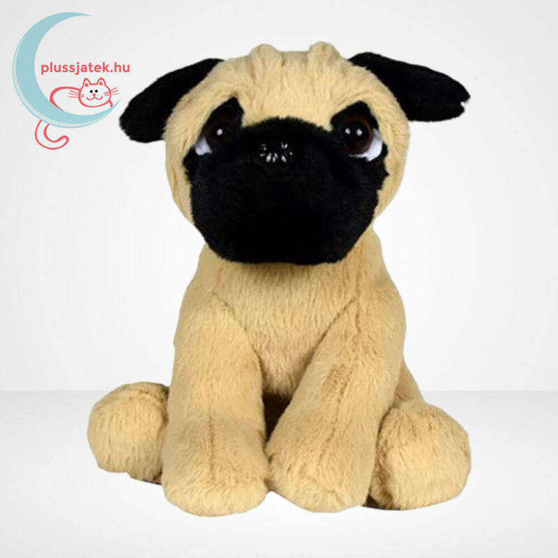 Ülő mopsz plüss kutya, világosbarna (16 cm)