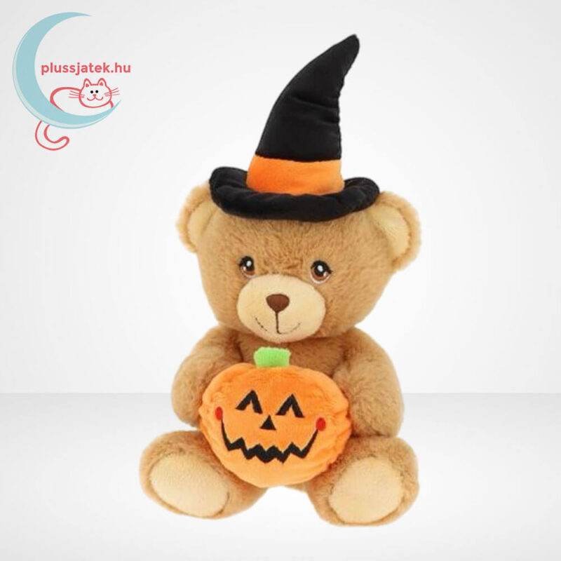Boszorkány sapkás Halloweeni plüss maci tök figurával, többféle méretben (Keel Toys)
