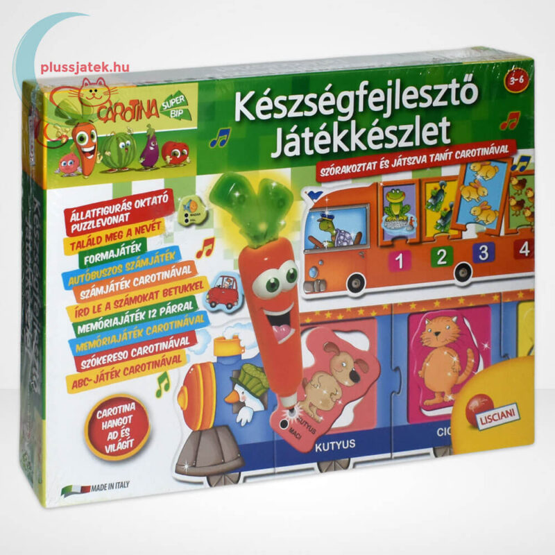 Carotina: Interaktív készségfejlesztő játékgyűjtemény, 10 az 1-ben, hangot adó répa alakú tollal