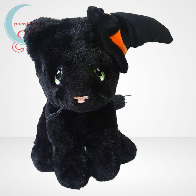 Halloweeni fekete plüss cica boszorkány kalapban, többféle méretben (Keel Toys)