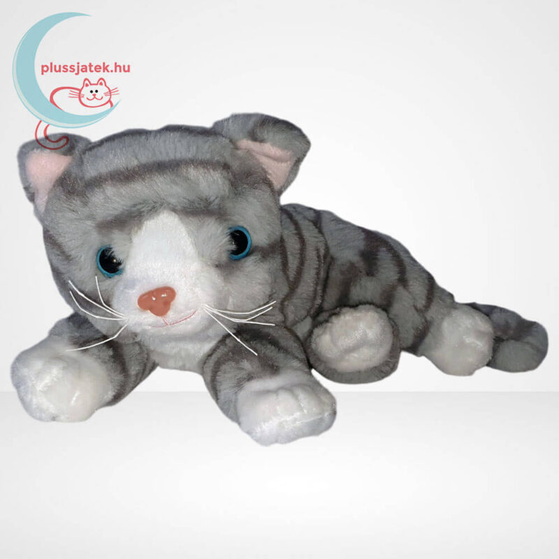 Mirci, a fekvő plüss cirmos cica (25 cm)