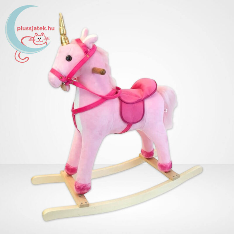 Rózsaszín unikornis hintaló aranyszínű szarvval (68 cm)