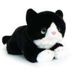 Átölelhető élethű fekete fekvő plüss cica, 32 cm (Keel Toys)