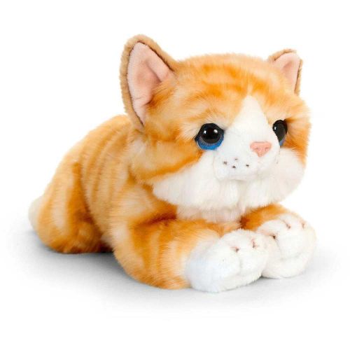 Átölelhető élethű vörös színű fekvő plüss cica, 32 cm (Keel Toys)