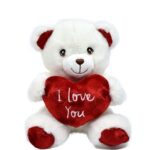 Hófehér Valentin plüss maci "I love you" feliratos szívvel, 15 cm (Keel Toys)