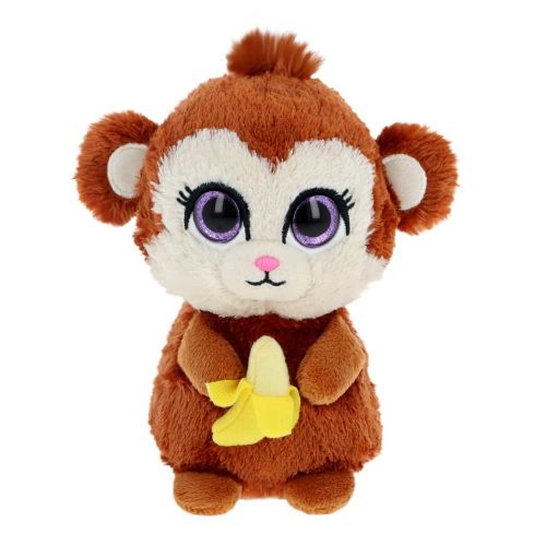 Csillogó szemű plüss majom banánnal, 14 cm (Animotsu)