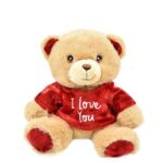 Barna Valentin plüss maci "I love you" feliratos pólóban, 15 cm (Keel Toys)