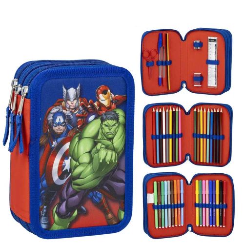 Marvel: Bosszúállók (Avengers) mintás, 3 emeletes piros-kék színű töltött tolltartó