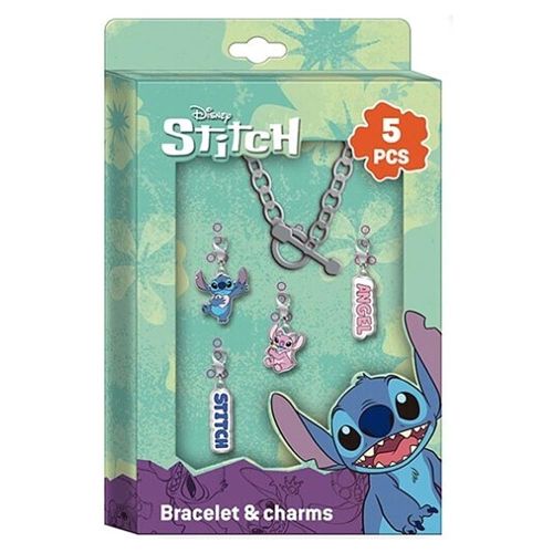 Lilo és Stitch: 5 db-os fém karkötő szett lányoknak, charmokkal