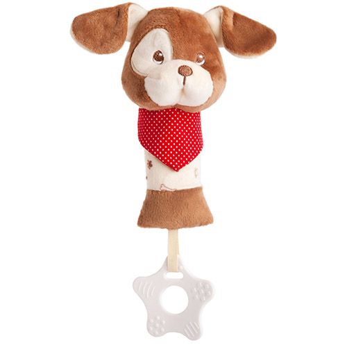 Nyakkendős plüss kutya csörgő játék rágókával, 16 cm (Amek Toys)
