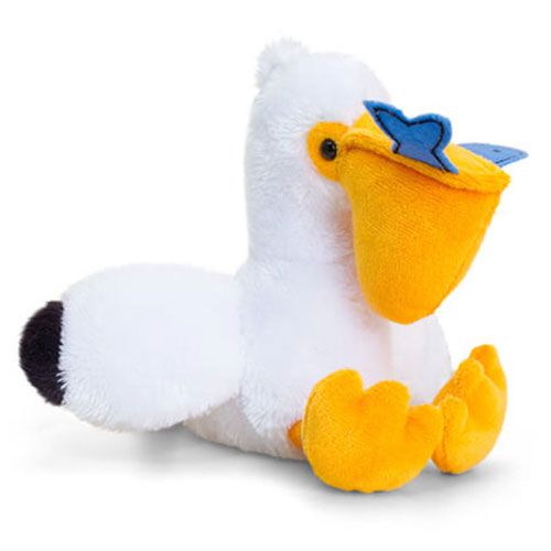 Fehér ülő plüss pelikán hallal, 14 cm (Keel Toys)