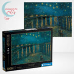 Van Gogh: Csillagos éj a Rhône fölött (Starry Night) 1000 db-os puzzle képe és doboza (Clementoni Museum Collection 39344)