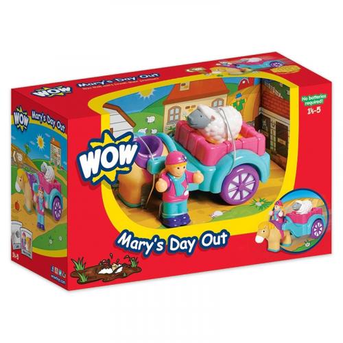 Mary szabadnapja a farmon: játék szekér báránnyal és lóval, patahanggal (Wow Toys)