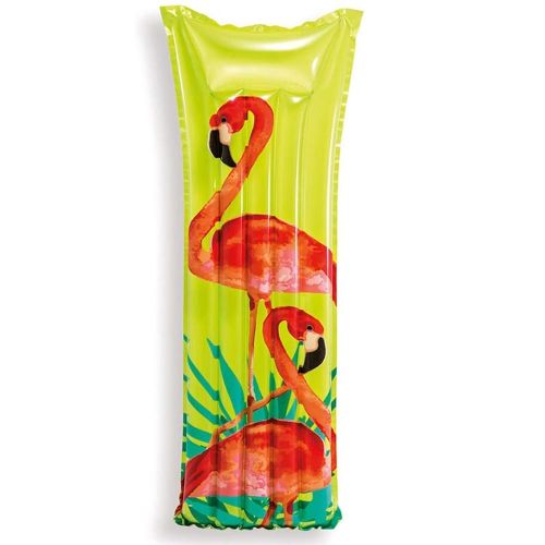 Zöld színű, flamingó mintás felfújható strandmatrac, 183 x 69 cm (Intex)