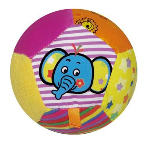 Állat mintás, csörgő, puha labda, textil bébijáték, 13 cm (Biba Toys)