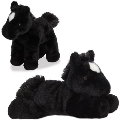 Beau, a fekete plüss ló fehér orrcsíkkal, 20 cm (Aurora, Mini Flopsies)