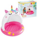 Unikornis bébi pancsolómedence árnyékolóval, 102 cm (Intex, 58438)