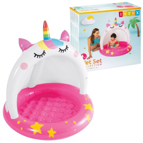 Unikornis bébi pancsolómedence árnyékolóval, 102 cm (Intex, 58438)