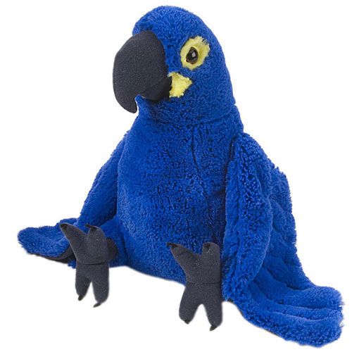 Élethű, ülő, kék színű plüss jácintara papagáj, 30 cm (Wild Republic, Cuddlekins)