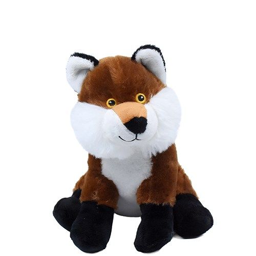Ülő, barna-fehér plüss róka, 16 cm