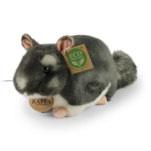 Fekvő, szürke-fehér plüss csincsilla, 21 cm (Rappa)