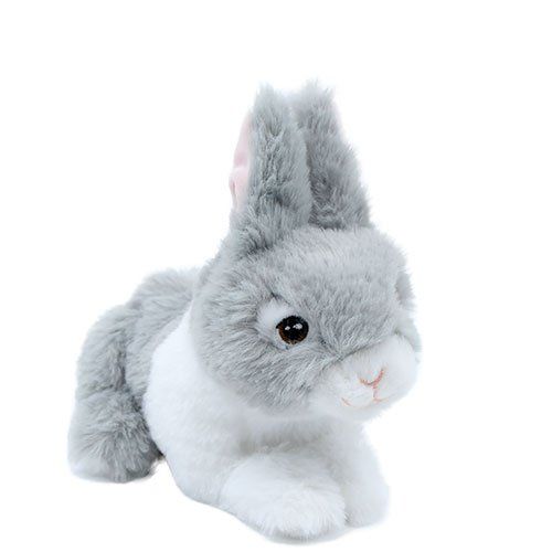 Fekvő, szürke-fehér színű plüss nyuszi, 18 cm (Keel Toys, Keeleco)