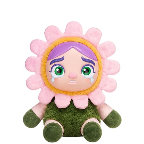 Kanashiko: Hanako, az ülő, sírós arcú plüss baba virág jelmezben, 24 cm