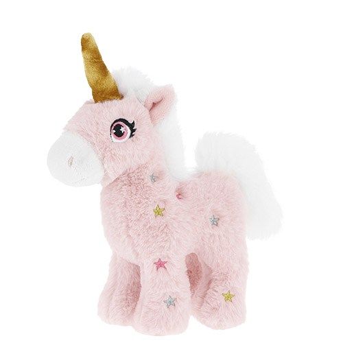 Álló, csillag mintás rózsaszín plüss unikornis, 16 cm (Keel Toys, Keeleco)