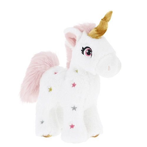 Álló, csillag mintás fehér plüss unikornis, 16 cm (Keel Toys, Keeleco)