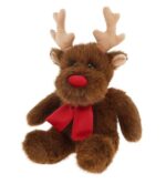 Ülő, karácsonyi plüss rénszarvas vörös sállal, 20 cm (Keel Toys, Keeleco)