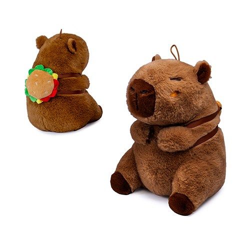 Átölelhető, ülő plüss capybara vízidisznó hamburgeres hátizsákkal, 35 cm