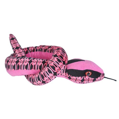 Élethű, rózsaszín-fekete plüss kígyó, 137 cm (Wild Republic)