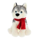 Ülő plüss husky kutya piros sállal, 20 cm (Keel Toys, Keeleco)