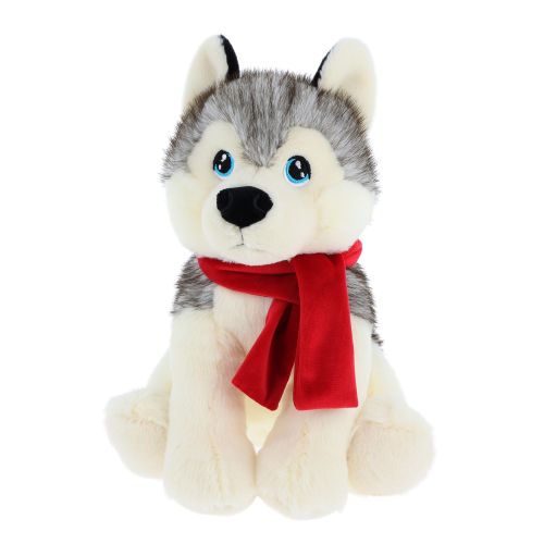 Ülő plüss husky kutya piros sállal, 20 cm (Keel Toys, Keeleco)