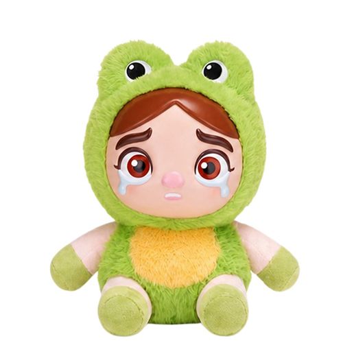 Kanashiko: Kaeruko, az ülő, sírós arcú plüss baba béka jelmezben, 24 cm