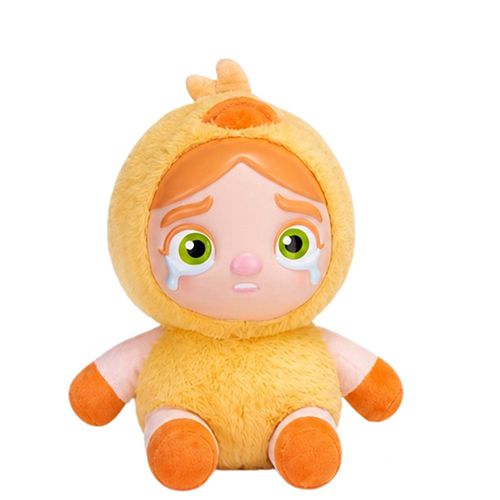 Kanashiko: Piyoko, az ülő, sírós arcú plüss baba csibe jelmezben, 24 cm