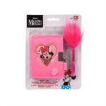 Minnie egér mintás, rózsaszín plüss titkos napló lakattal, pomponos UV tollal (Canenco)